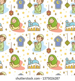 Ramadan doodle seamless pattern