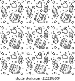 Ramadan doodle seamless pattern vector design	