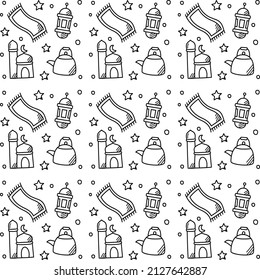 Ramadan doodle seamless pattern vector design	