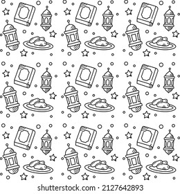 Ramadan doodle seamless pattern vector design	