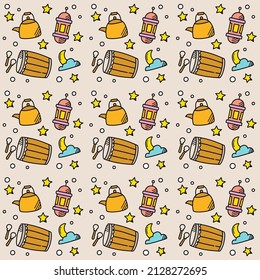 Ramadan doodle seamless pattern vector design.