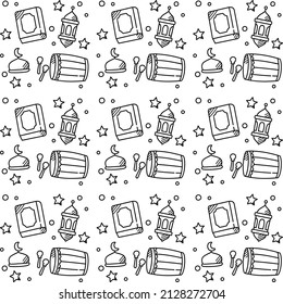 Ramadan doodle seamless pattern vector design.