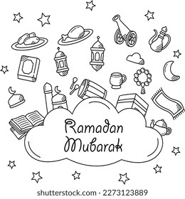 Ramadan doodle seamless pattern vector design. Ramadan concept design vector. Suitable for greeting card, poster and banner. 