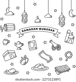 Ramadan doodle seamless pattern vector design. Ramadan concept design vector. Suitable for greeting card, poster and banner. 