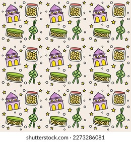 Ramadan doodle seamless pattern vector design. Ramadan concept design vector. Suitable for greeting card, poster and banner. 