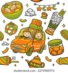 Ramadan Doodle Seamless Pattern Vector Style