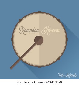 Ramadan Drum flat design vector illustration on white background, Eid Mubarak