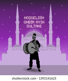 Ramadan drummer and mosque (Turkish - The sultan of the eleven months). All the objects are in different layers and the text types do not need any font. 