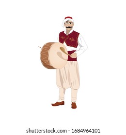 Ramadan Drummer in Ottoman-time clothes, vector illustration