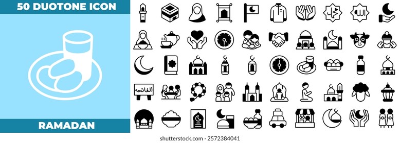 Ramadan Duotone Editable Icons set. Vector illustration in modern thin duotone style of ramadan icons: hajj, eid, islam, etc