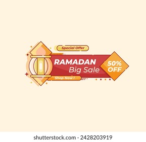 Ramadan edition sale vector 50% off with lantern lamp style. vector illustration. Ramadan business template. Can be used for events, banners, stickers and Ramadan business purposes