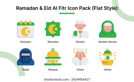 Ramadan and Eid Al Fitr  Icon Set in Flat Style Suitable for web and app icon, presentation, and poster etc.