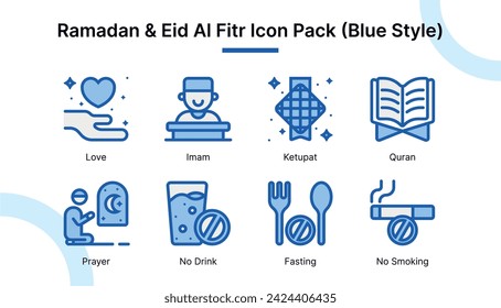 Ramadan and Eid Al Fitr  Icon Set in Blue Style Suitable for web and app icon, presentation, and poster etc.