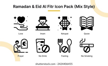 Ramadan and Eid Al Fitr  Icon Set in Mix Style Suitable for web and app icon, presentation, and poster etc.
