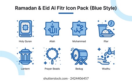 Ramadan and Eid Al Fitr  Icon Set in Blue Style Suitable for web and app icon, presentation, and poster etc.
