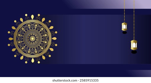 ramadan eid background for ramadan season with arabic lantern and mandala art design vector illustration 