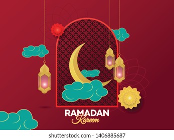 Ramadan and Eid greeting card illustration, Islamic festival for banner, poster, background, flyer,illustration, brochure and sale background.