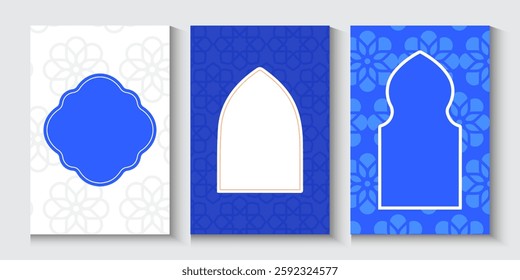 Ramadan and Eid greeting cards background with copy space,Eid Al-Fitr Mubarak, Ramadan Kareem, Islamic Style Greeting Background Collection with Arabic Ornaments in Modern design with geometric shape.