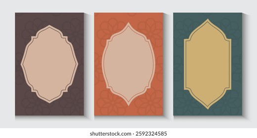 Ramadan and Eid greeting cards background with copy space,Eid Al-Fitr Mubarak, Ramadan Kareem, Islamic Style Greeting Background Collection with Arabic Ornaments in Modern design with geometric shape.