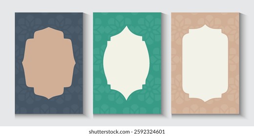Ramadan and Eid greeting cards background with copy space,Eid Al-Fitr Mubarak, Ramadan Kareem, Islamic Style Greeting Background Collection with Arabic Ornaments in Modern design with geometric shape.
