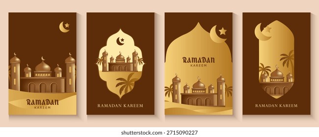Fondo de tarjetas de felicitación de Ramadán y Eid con espacio de copia, Eid Al-Fitr Mubarak, Ramadán Kareem, Colección de fondo de felicitación de estilo islámico con adornos árabes en diseño moderno con forma geométrica.