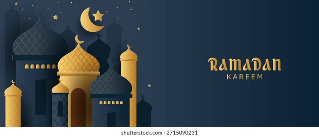 Fondo de tarjetas de felicitación de Ramadán y Eid con espacio de copia, Eid Al-Fitr Mubarak, Ramadán Kareem, Colección de fondo de felicitación de estilo islámico con adornos árabes en diseño moderno con forma geométrica.