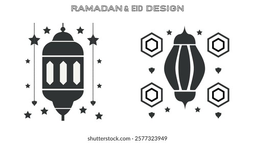 Ramadan and Eid icon set silhouette vector background design.