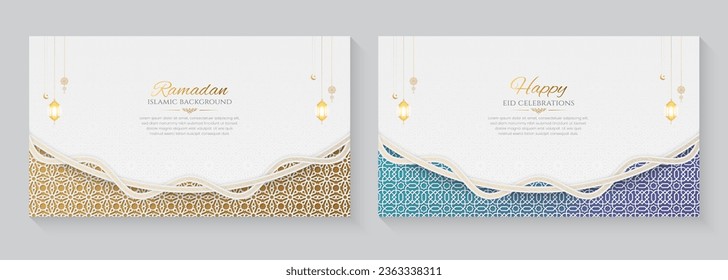 Ramadan and Eid Islamic ornamental backgrounds in two different colors and decorative Arabic patterns