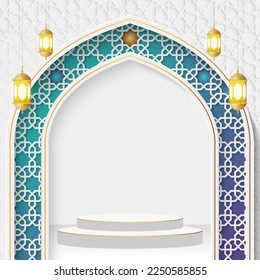 Ramadan and Eid Islamic Podium 3D Product Display Sale Banner Background, Ramadan sale social media post