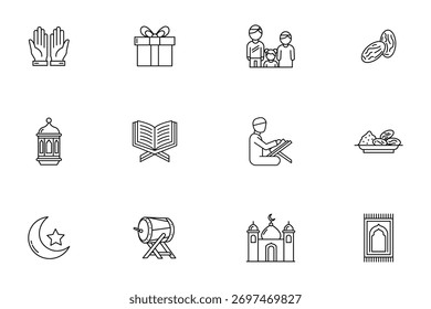 Ícones de arte de linha do Ramadã e Eid