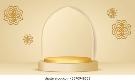 ramadan eid mubarak background and podium vector