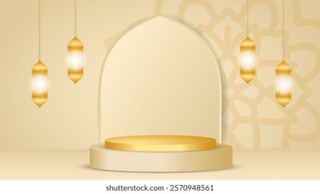 ramadan eid mubarak background and podium vector