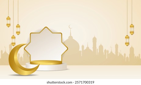 ramadan eid mubarak background and podium vector