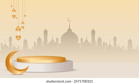 ramadan eid mubarak background and podium vector