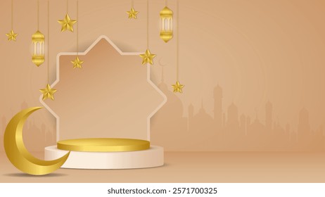 ramadan eid mubarak background and podium vector