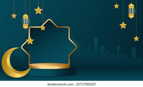 ramadan eid mubarak background and podium vector