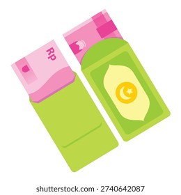 Ramadan Eid Mubarak banknotes for holiday allowances (THR) with a nominal value of one hundred thousand rupiah. Simple, flat-style vector illustration.