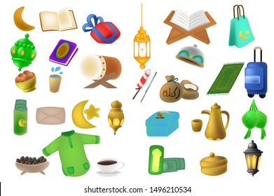 ramadan and eid Mubarak celebration,  flat cute arabian icon.  Islamic design for Landing page, kids Book Illustration, Banners, Card Invitation, Poster and Social media, game element