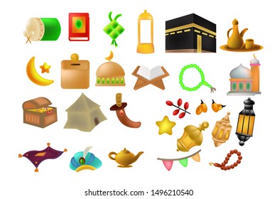 ramadan and eid Mubarak celebration,   flat cute arabian icon.  Islamic design for Landing page, kids Book Illustration, Banners, Card Invitation, Poster and Social media, game element