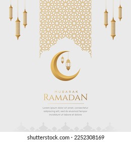 Ramadan Eid Mubarak Greetings Islamic Arabic Arabesque Ornaments White Background with Copy Space