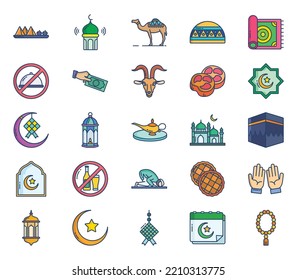 Conjunto de iconos Ramadan y eid mubarak