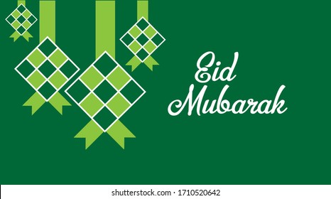 Ramadan y Eid Mubarak (Idul Fitri) saludos con la ilustración ketupat. Ketupat es comida tradicional hecha con arroz para celebrar el Eid Mubarak.