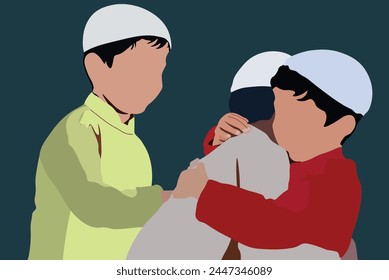 Ramadan and Eid Mubarak. Muslim kids celebrate Eid Al Fitr with friends
