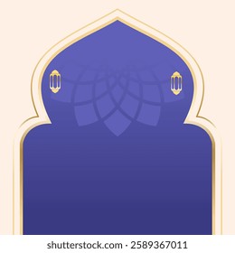 Ramadan and Eid mubarak night concept with mosque, and door. suitable for islamic greeting banner