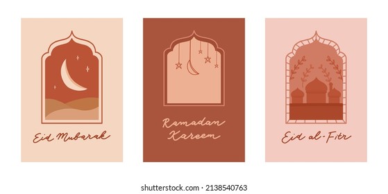 Ramadan Eid Mubarak Set of Card. Ramadhan Greeting Card Collection Pastel Theme