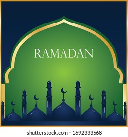 Ramadan Eid Mubarak Vector illustration with Golden Frame & masjid icon Eps 10 