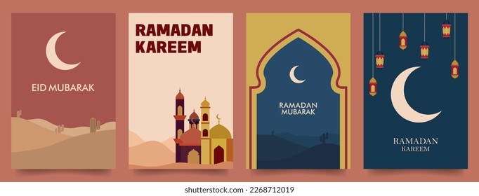 ramadan eid mubarak vertical minimalist template for card, poster and banner design. flat design. set vector illustrations EPS10