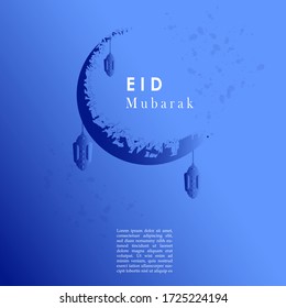 ramadan and eid muslim holiday background, with blue moon and lanterns isolated on blue background 