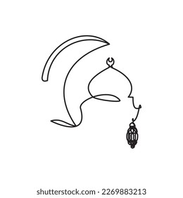 Ramadán - Eid - Icono de la línea musulmana. Sencillo dibujo de la Luna de la Media Luna - Domo de la Mezquita y Linterna. Ilustración vectorial del icono de la línea de mezquita. Línea islámica para ícono, símbolo, logo Ramadán y Eid.