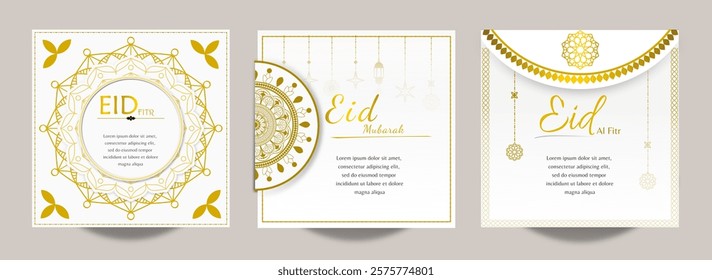 ramadan eid template illustration poster, card, brochure, flyer, with white and gold luxury themed, mandala art 
